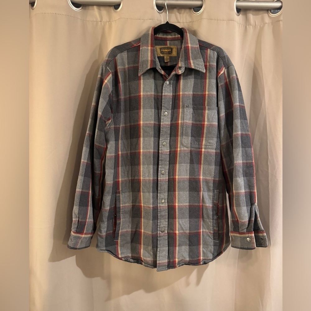 The Foundry Supply Co. Men's Grayand Red Plaid Thick Shirt
